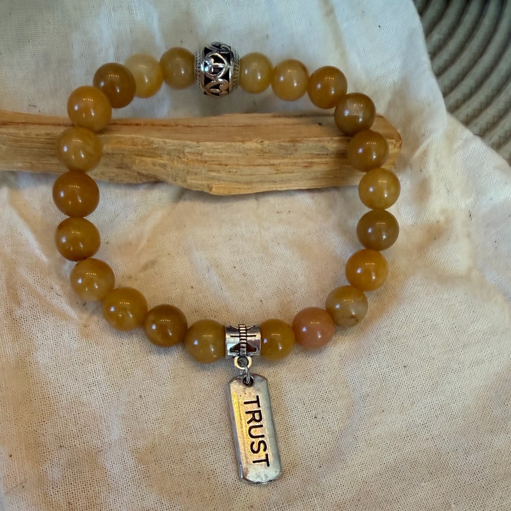 Handmade Butter Honey-Orange Beaded Bracelet with TRUST Charm